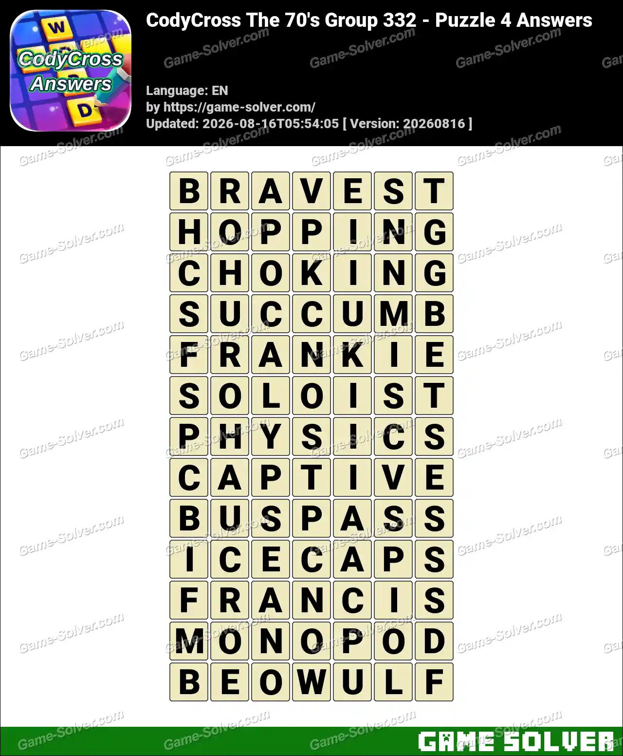CodyCross The 70’s Group 332 – Puzzle 4 Answers
